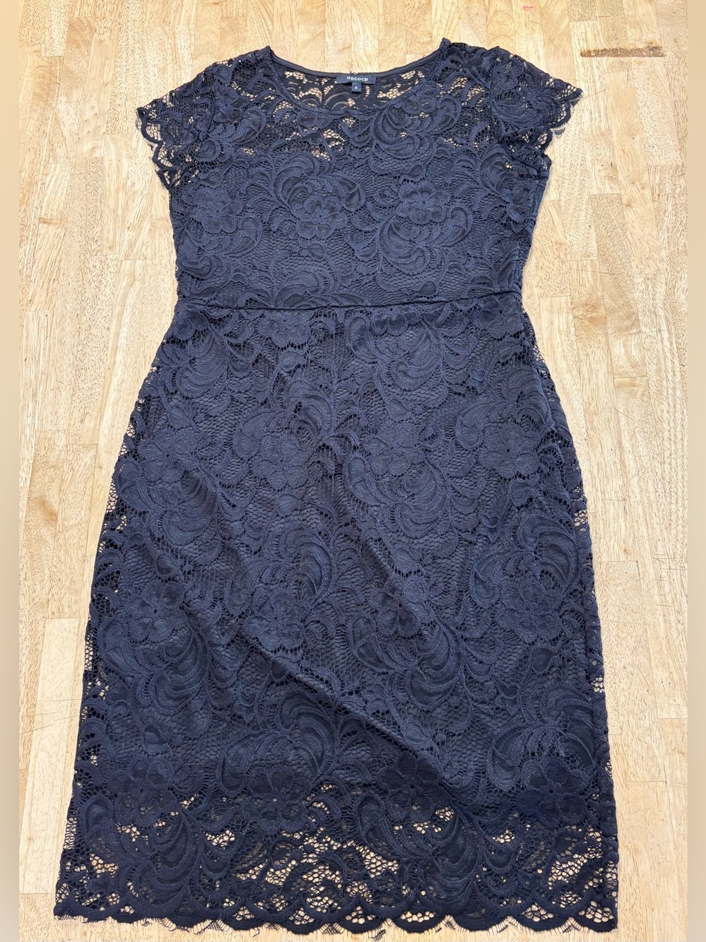 ODCOCD Black Lace Midi Dress with Cap Sleeves